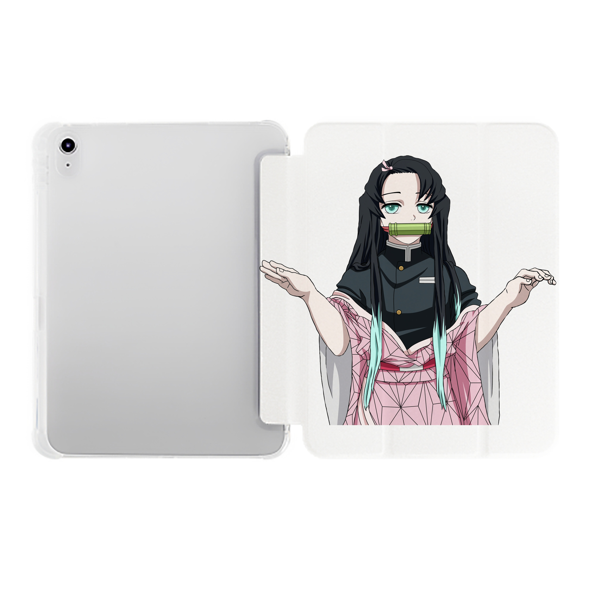 （画像用） 鬼滅の刃（きめつのやいば）竈門 禰󠄀豆子／かまど ねずこ Kamado Nezuko IPad ケース ペン収納付き 三つ折りスタンド PUレザー×シリコン 対応機種9.5/10.5/10.9インチ